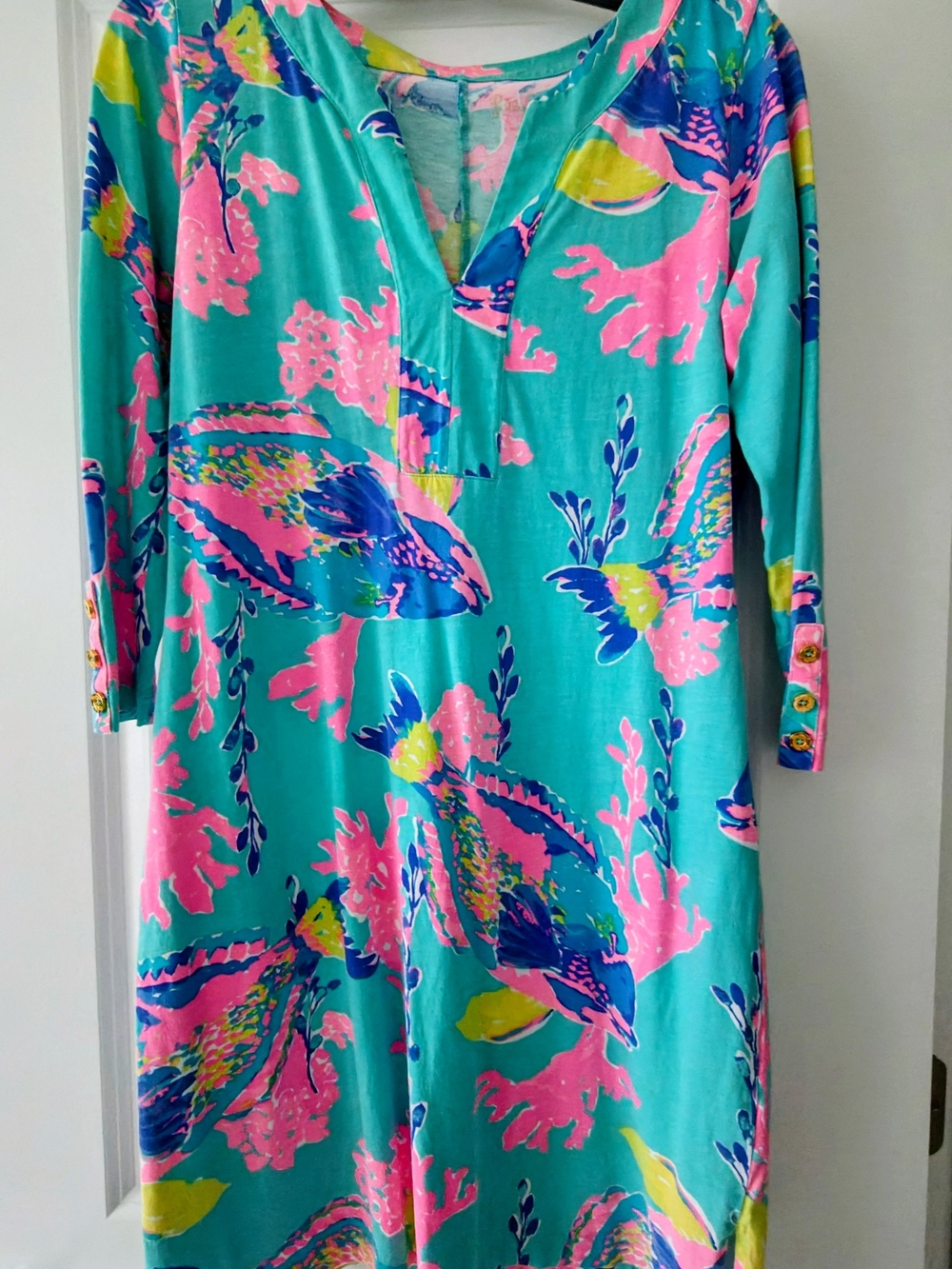 Lilly Pulitzer Turquoise Pink Blue Yellow Floral Print Shift Dress
